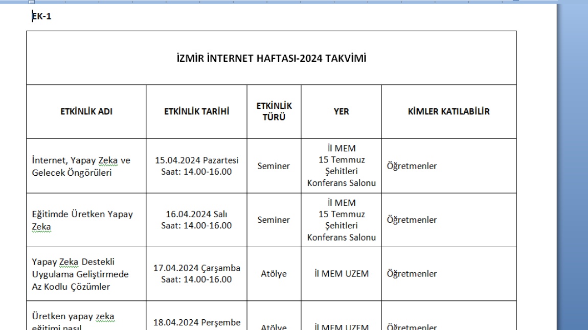 İzmir internet Haftası Takvim